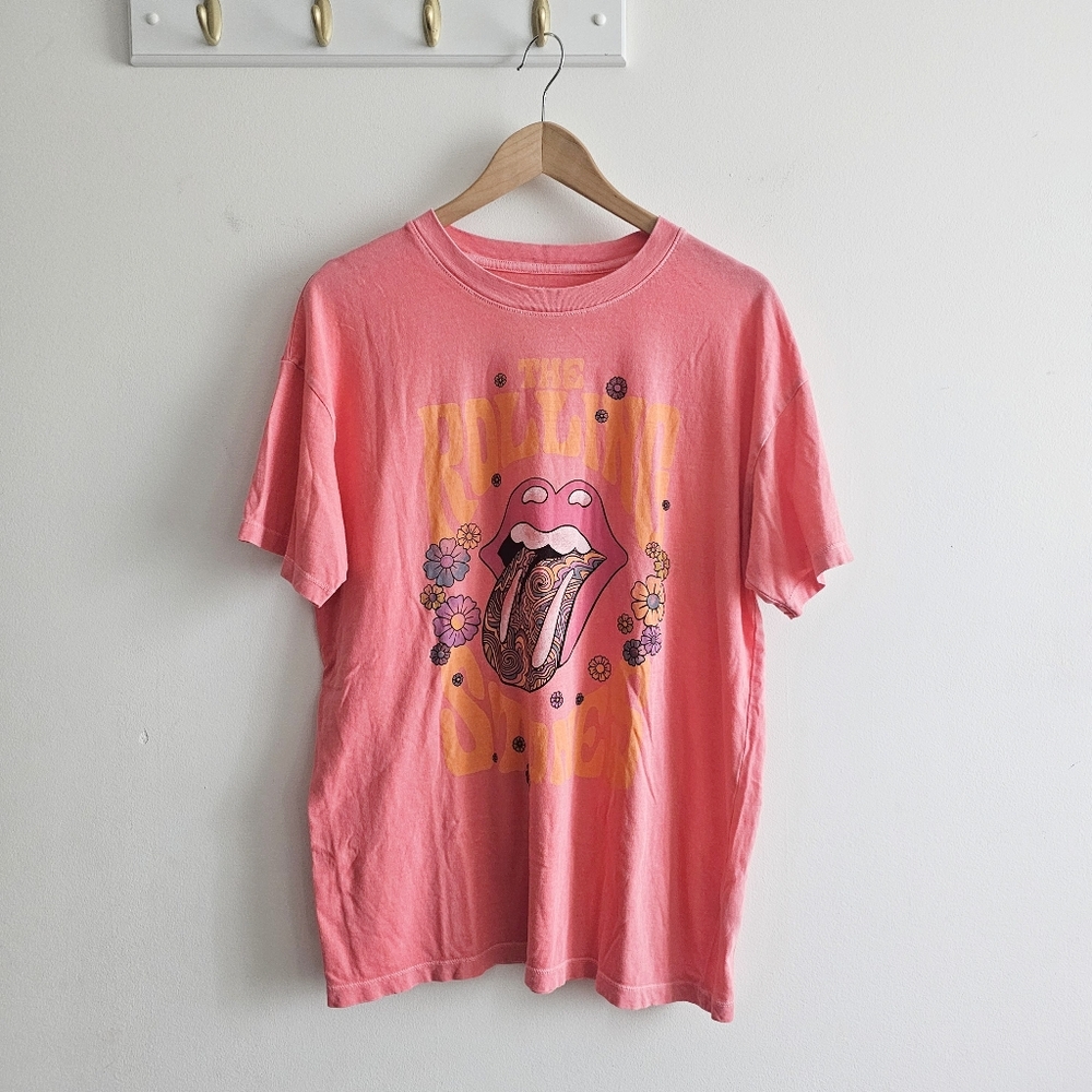 American Eagle Rolling Stones Coral Pink Oversized Graphic Band Tee XS/S